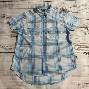 Eddie Bauer Shirt Button Up Blouse Top Plaid Short Sleeve Blue Women's Small